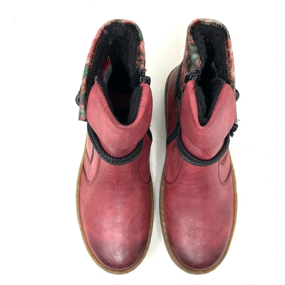 Rieker Z6771-35 Ankle Boots Fleece Lined Zip Berry Red